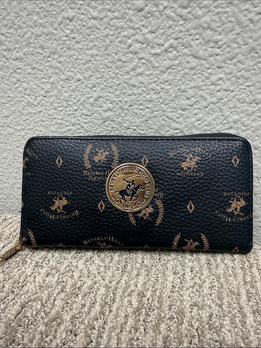 Beverly Hills Polo Club Black Wallet with Gold Logo Medallion